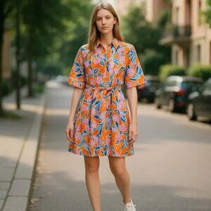 Rachel Antonoff Miriam Shirtdress in Orange Floral Print